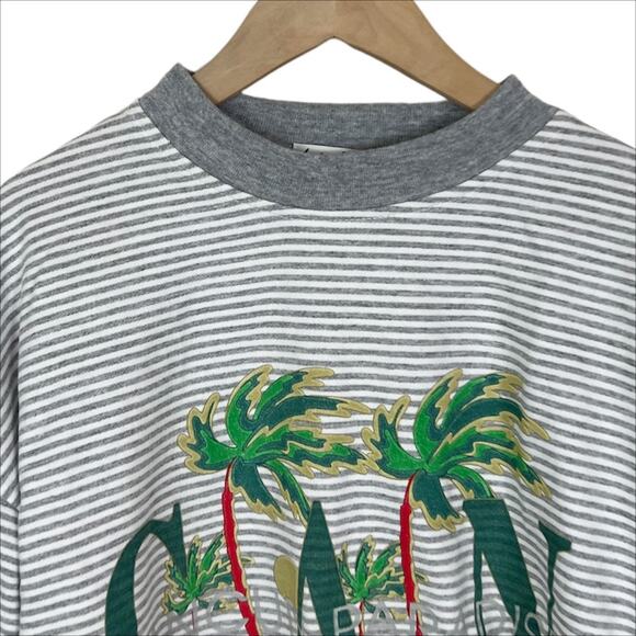 Vintage 90s Cancun Paradise Sweatshirt 100% Cotton in Gray Stripe Size Medium - Picture 3 of 5